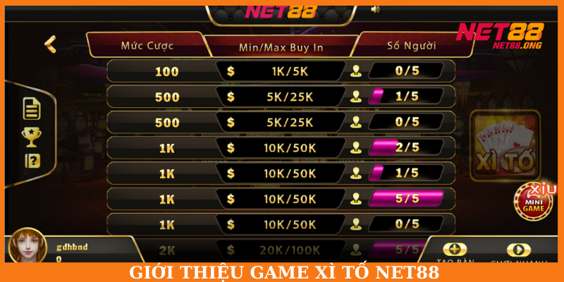 Game bài Xì tố tại NET88 có giao diện tối giản, dễ tiếp cận