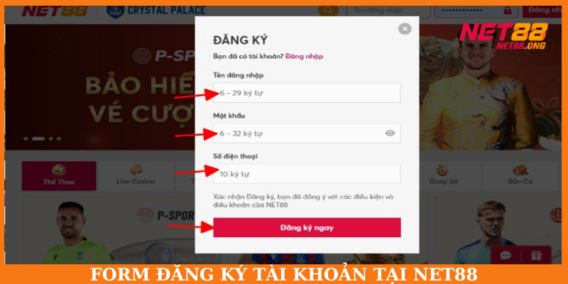 Form đăng ký NET88 đơn giản và dễ làm