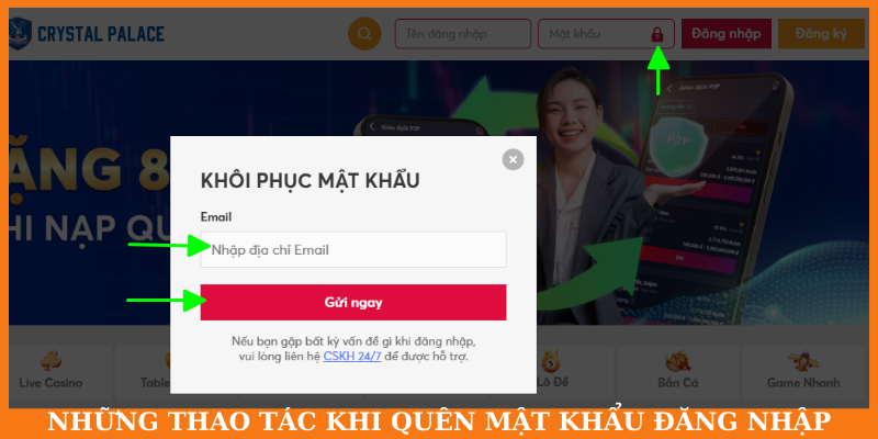 Quên mật khẩu bấm vào nút khóa và nhập email gửi ngay để khôi phục